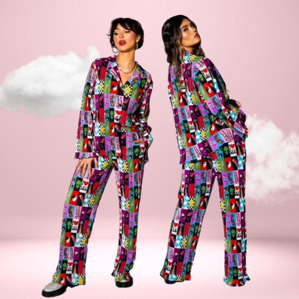 Patchwork Print Plisse Set